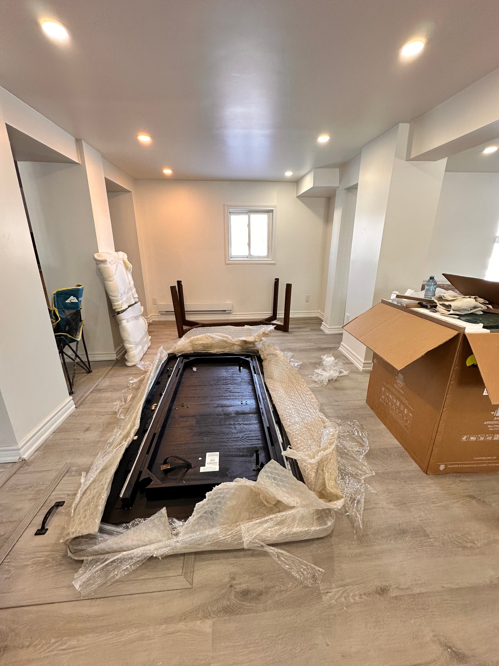 Wood wall panel installation in progress