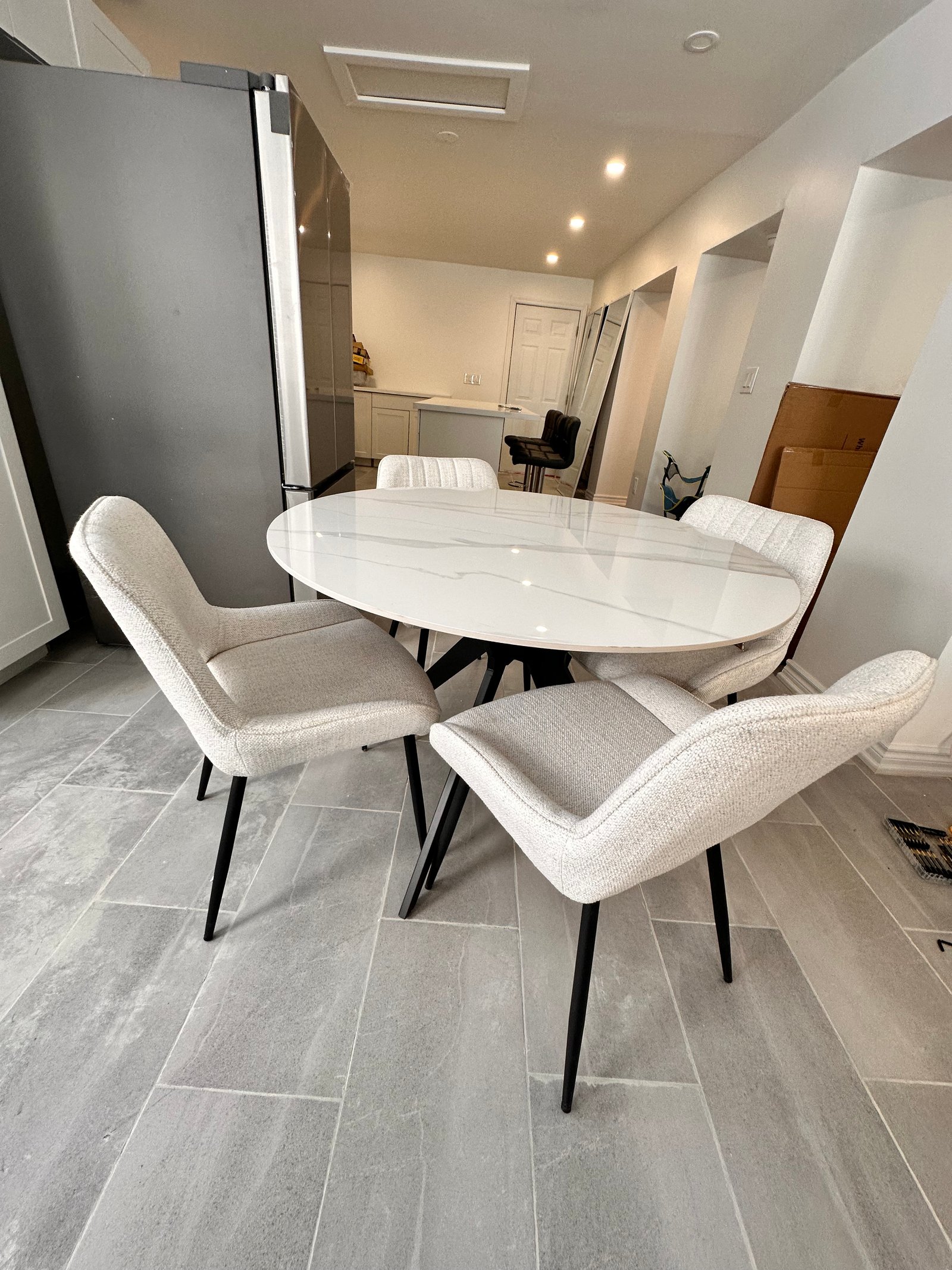 Dining furniture assembled and staged