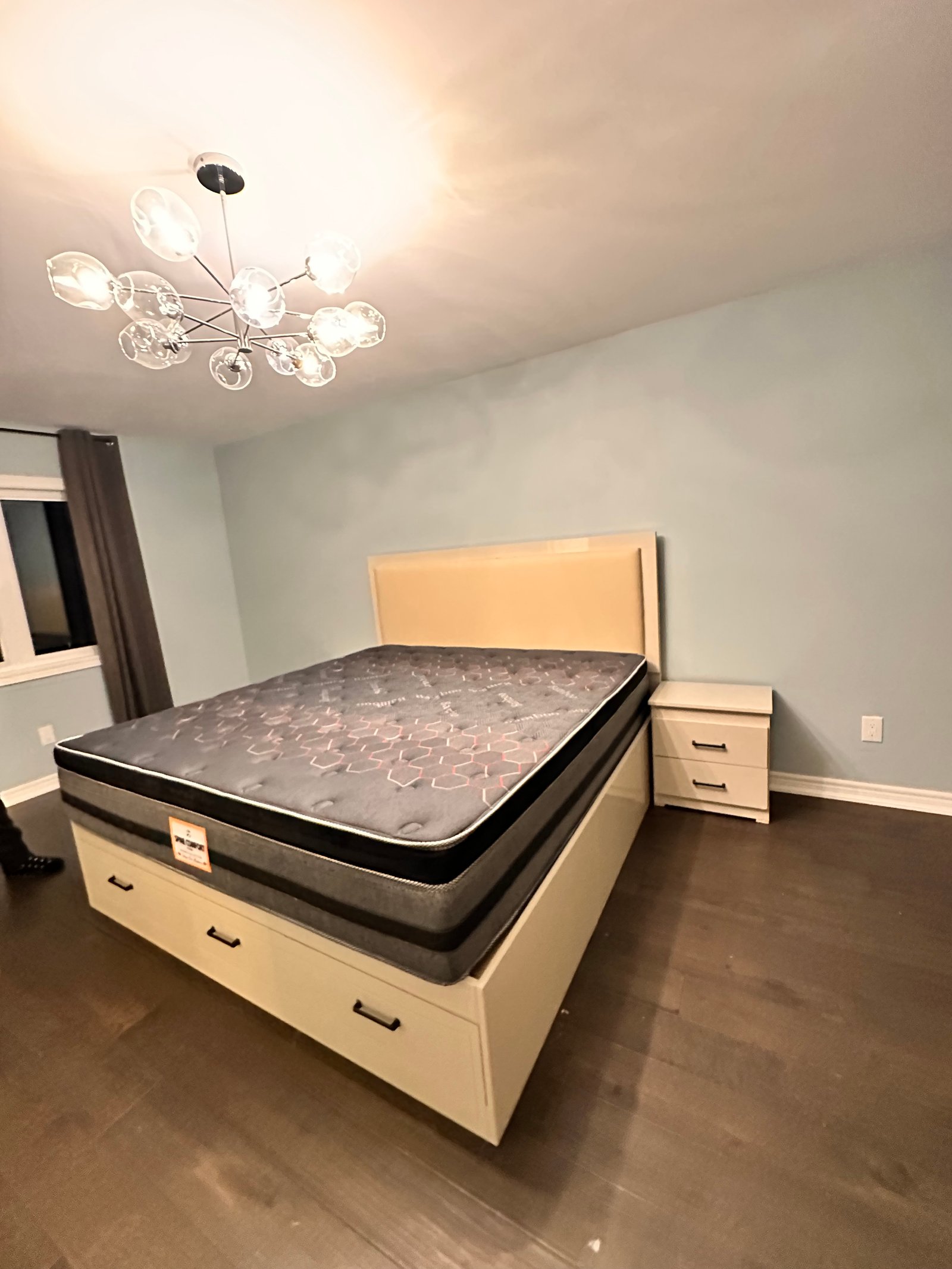 Basement space with new flooring and trim